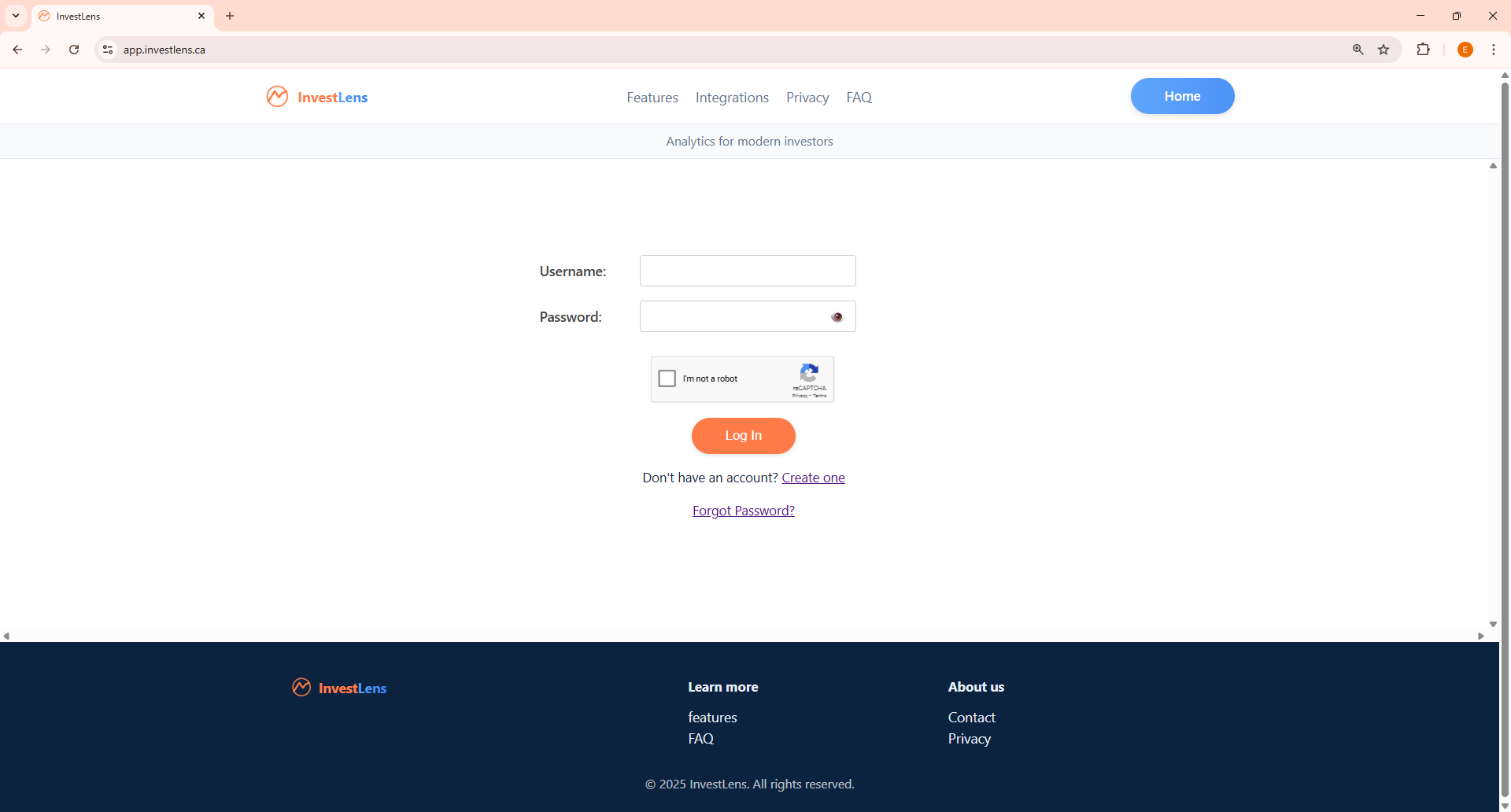 Login screen
