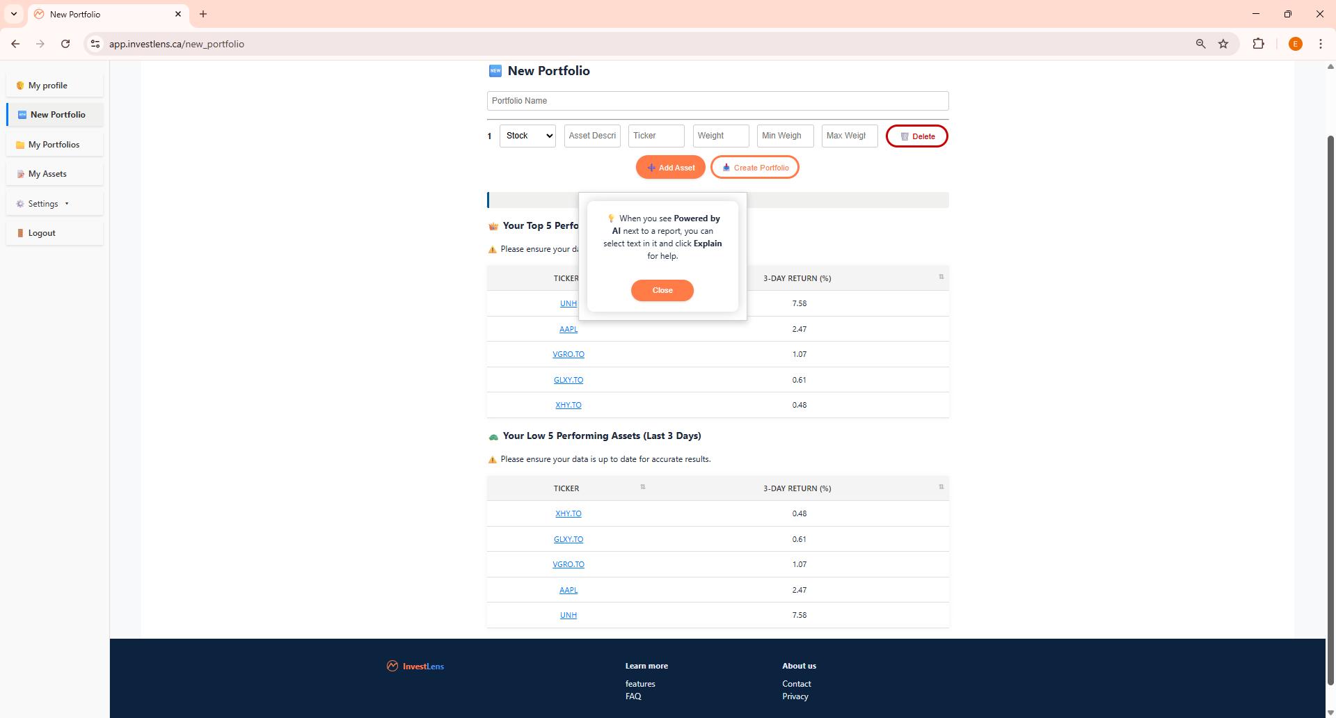 Create new portfolio